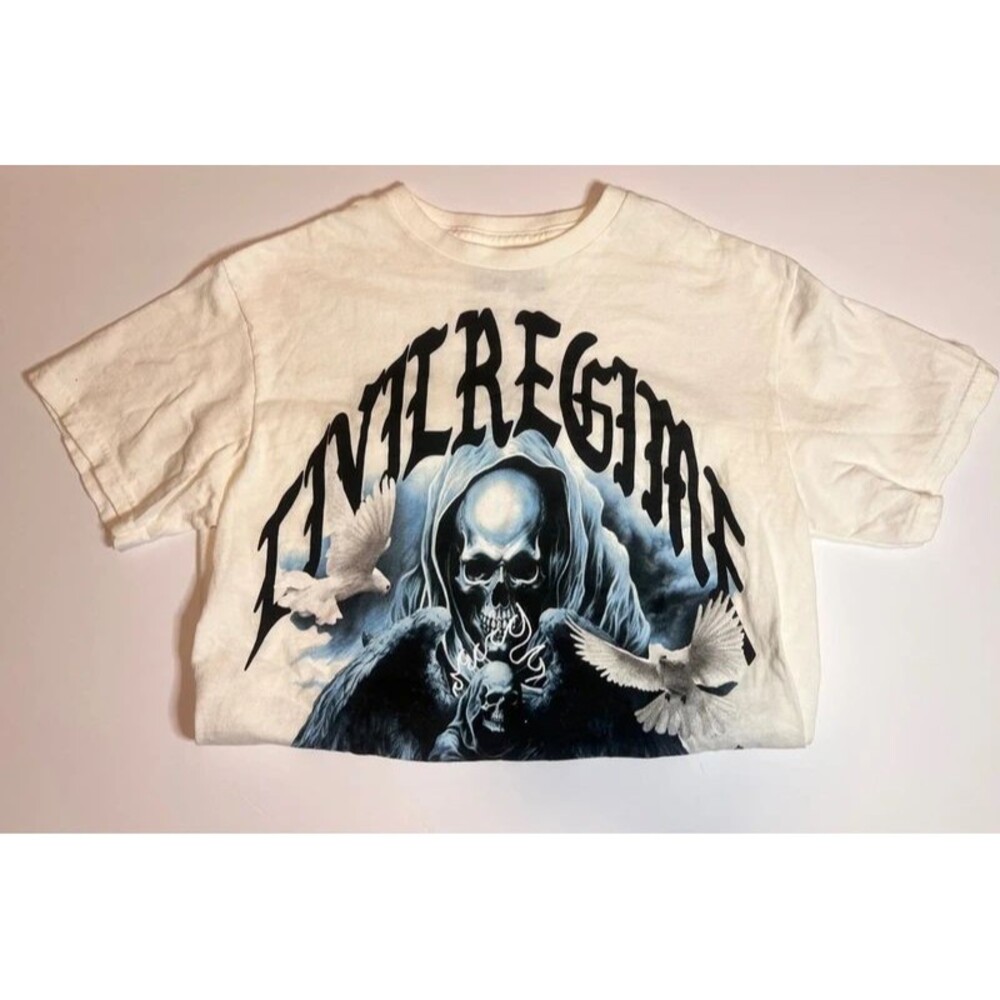 Civil Regime Grim Reaper Doves Oversized Graphic T-Shirt Cream Small